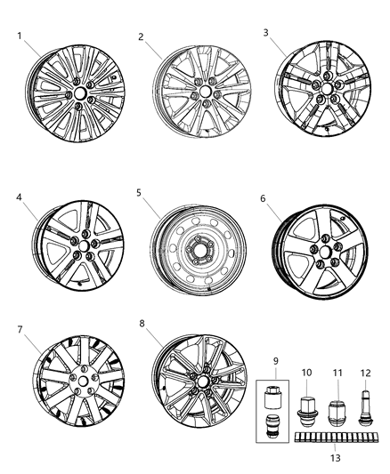2016 Dodge Grand Caravan Wheels & Hardware Diagram