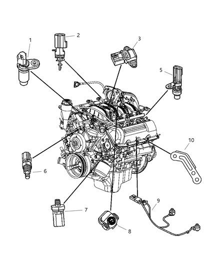 2005 Dodge Durango Sensors - Engine Diagram 1