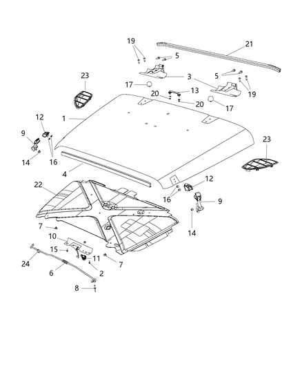 2017 Jeep Wrangler Hood Latch Diagram for 55395653AG