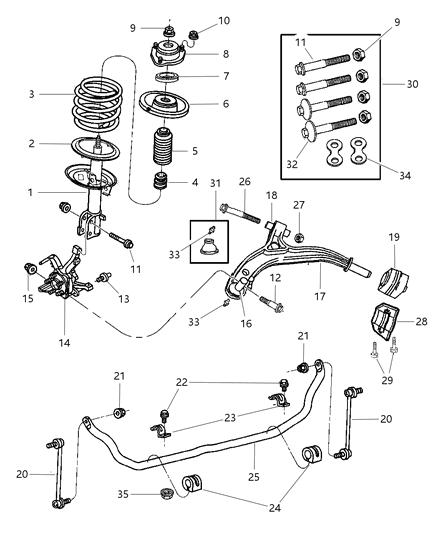 1997 Chrysler Town & Country Suspension - Front Diagram