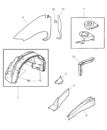 2002 Chrysler Voyager Front Fender & Shield Diagram