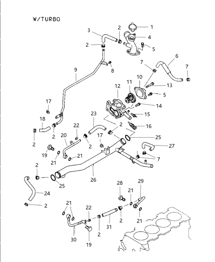 1997 Chrysler Sebring Coupe Thermostat & Related Parts Diagram 2
