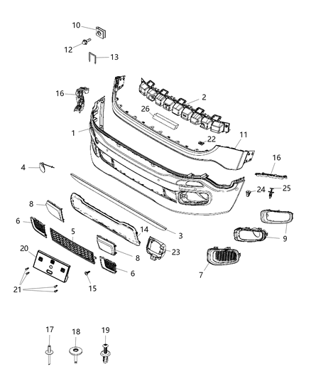 2017 Jeep Renegade Fascia, Front Diagram