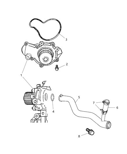 1999 Chrysler Sebring Coupe Water Pump & Related Parts Diagram 1