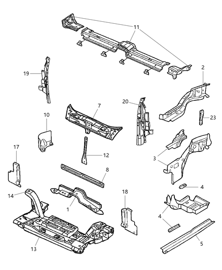 2001 Chrysler PT Cruiser Frame, Front Diagram