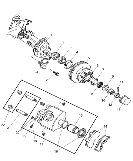 1999 Dodge Ram 2500 Quad & Club Cab Front Brakes Diagram 1