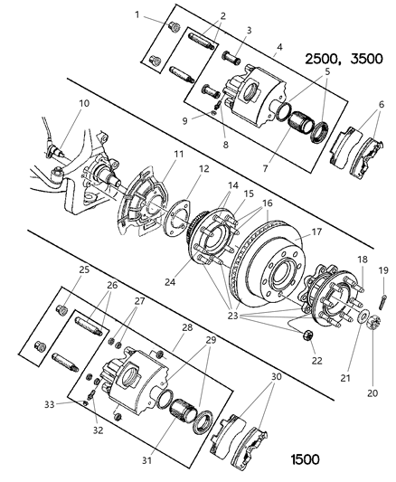 1998 Dodge Ram 1500 Axle Hub Assembly Front Left Diagram for 52069881AA