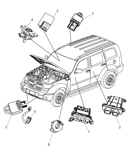 2008 Dodge Nitro Air Bag Modules Impact Sensor & Clock Springs Diagram