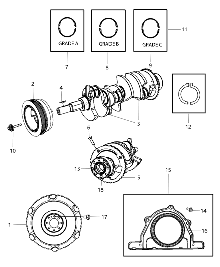 2009 Dodge Challenger Crankshaft , Crankshaft Bearings , Damper And Flexplate And Flywheel Diagram 2