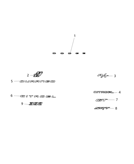 2019 Dodge Durango Nameplates - Emblem & Medallions Diagram