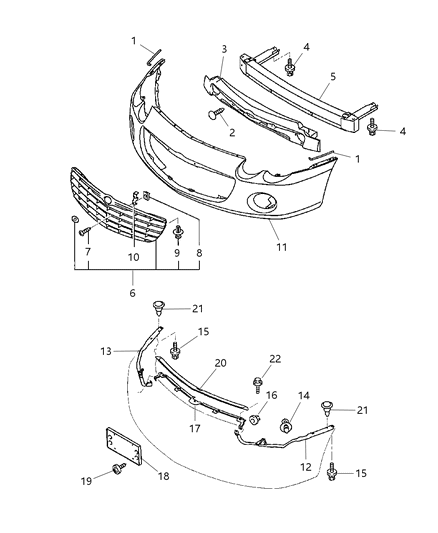 2003 Chrysler Sebring Front Bumper Cover Diagram for MR990728