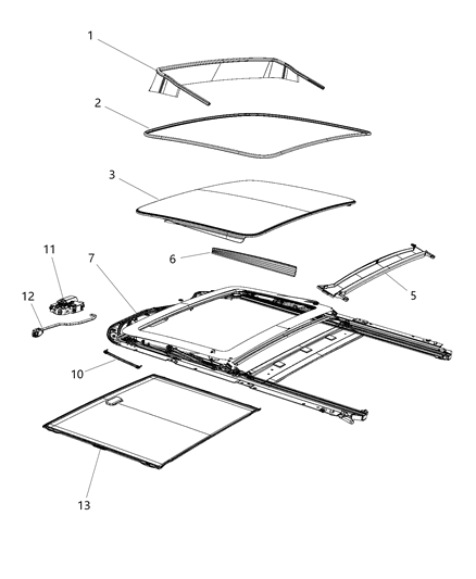 2016 Jeep Grand Cherokee Sunroof Glass & Component Parts Diagram 1