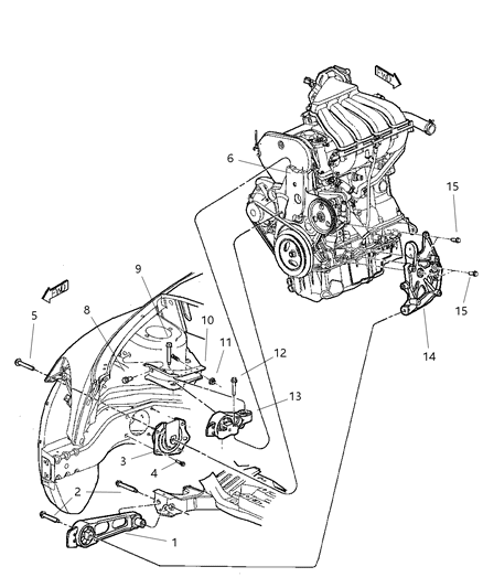 2001 Chrysler PT Cruiser Engine Mount / Front Diagram