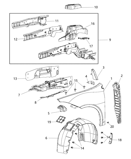 2016 Dodge Dart Fender-Fender Diagram for 68082973AC