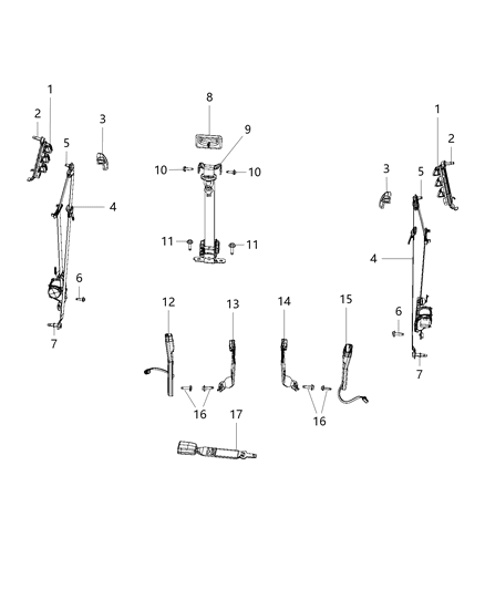 2013 Ram 1500 Seat Belts - Front, Regular Cab Diagram