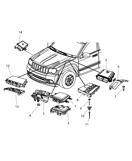 2009 Jeep Grand Cherokee Modules, Engine Compartment Diagram