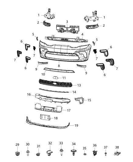 2021 Dodge Durango Front Bumper Diagram for 68411419AC