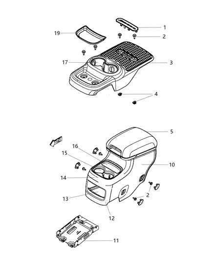 2014 Dodge Durango Floor Console Rear Diagram