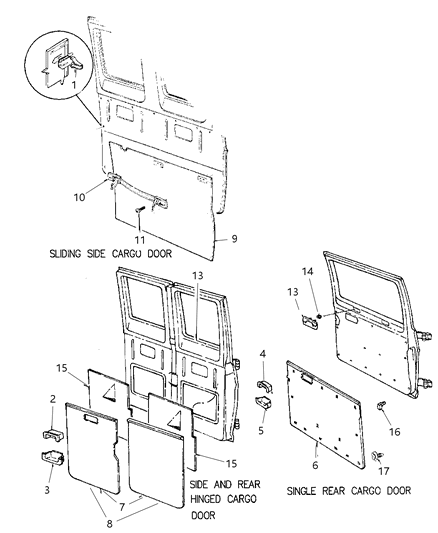 1999 Dodge Ram Wagon Panel-Side Cargo Door Diagram for 5EP92RK5AB