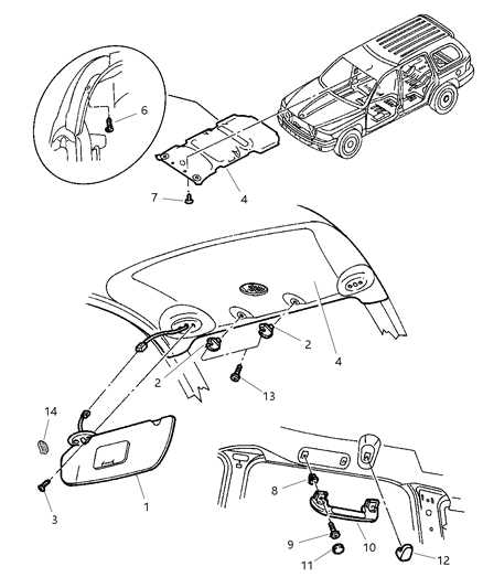 1998 Dodge Durango Headliner & Visor Diagram