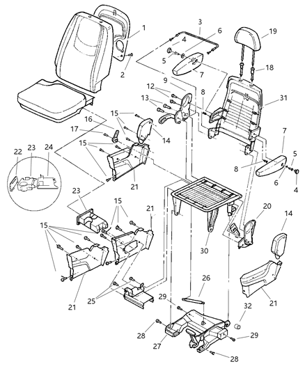 1998 Dodge Grand Caravan Quad Seats - Attaching Parts Diagram