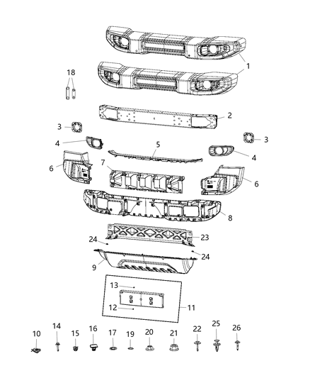 2018 Jeep Wrangler Beam-Front Bumper Diagram for 68295606AB