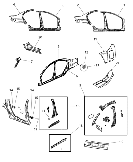 2002 Dodge Neon Panel-Body Side Aperture Diagram for 5066268AA