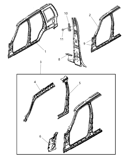 2005 Jeep Liberty Shield-B Pillar Diagram for 55360196AE