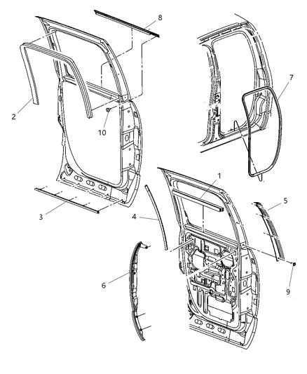 2008 Dodge Ram 3500 Pickup Weatherstrips - Rear Door Diagram 2