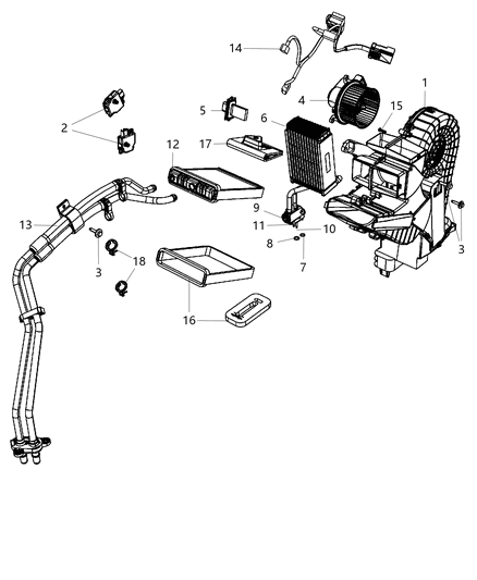2013 Chrysler Town & Country A/C & Heater Unit Rear Diagram