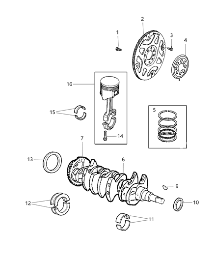 2003 Dodge Neon Crankshaft , Piston And Drive Plate Diagram 2