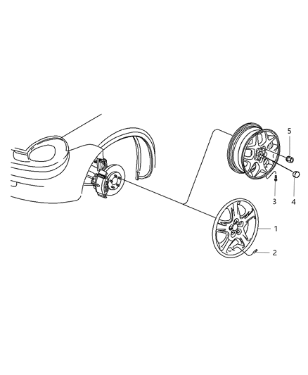 2001 Dodge Neon Caps & Covers, Wheel Diagram