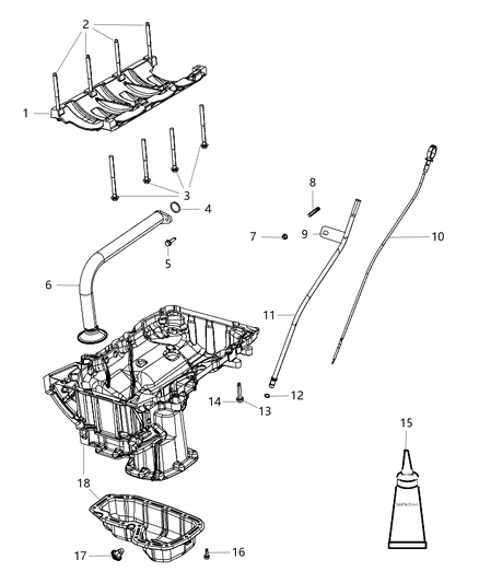2018 Jeep Wrangler JK (Previous-generation) Engine Oil Pan , Engine Oil Level Indicator And Related Parts Diagram 3