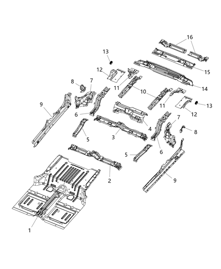 2018 Jeep Wrangler Rail-Front Floor Pan Diagram for 68298618AA