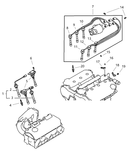 2002 Dodge Stratus Spark Plugs, Cables & Coils Diagram