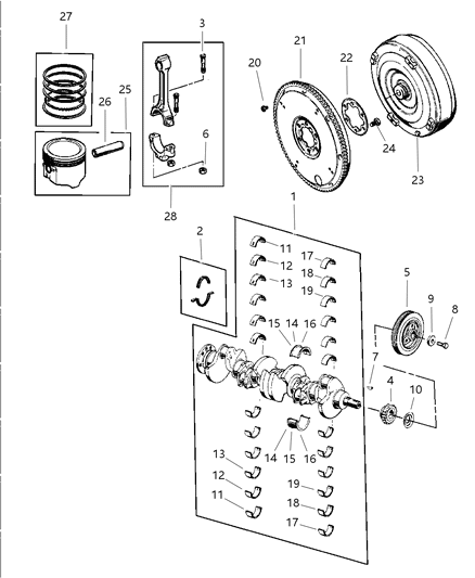 1998 Jeep Grand Cherokee Crankshaft, Piston & Torque Converter Diagram 1