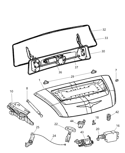 2007 Chrysler Crossfire Decklid, Latch & Hinges Diagram