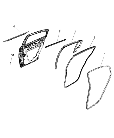 2008 Chrysler Sebring Weatherstrips - Rear Door Diagram