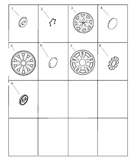 1998 Chrysler Sebring Covers & Caps, Wheel Diagram