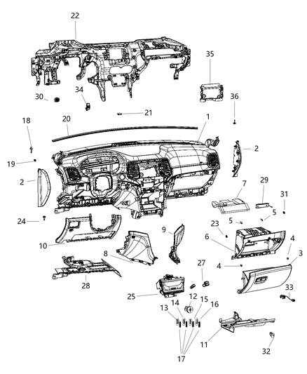 2019 Jeep Grand Cherokee Glove Box-Instrument Panel Diagram for 6QX95DX9AA