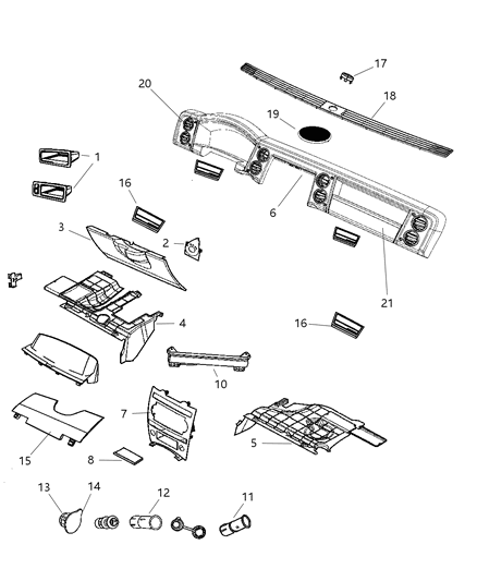 2009 Jeep Commander BOX/BIN-Instrument Panel Diagram for 1EJ30XDVAE