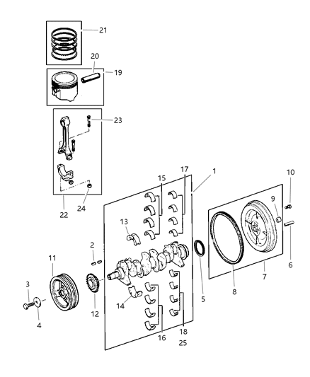 2002 Dodge Dakota Crankshaft , Piston & Torque Converter Diagram 1