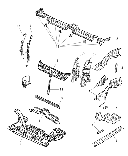 2004 Chrysler PT Cruiser Frame, Front Diagram