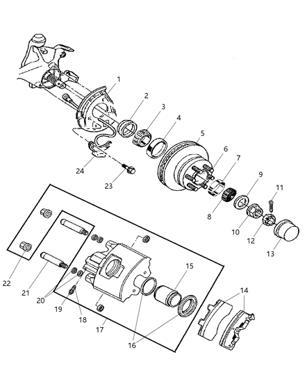 1998 Dodge Ram 2500 Quad & Club Cab Front Brakes Diagram 1