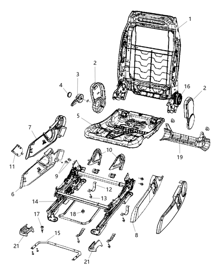 2010 Jeep Patriot Adjusters, Recliners & Shields - Passenger Seat - LHD Diagram