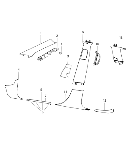 2020 Jeep Grand Cherokee Interior Moldings And Pillars Diagram