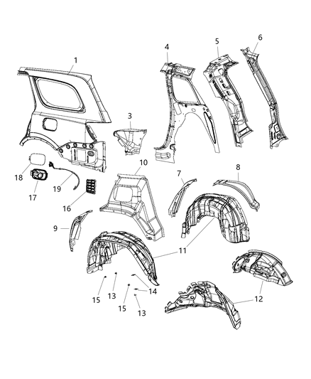 2016 Jeep Grand Cherokee Quarter Panel & Fuel Filler Door Diagram