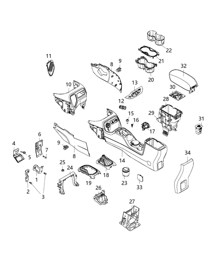 2016 Jeep Renegade Console ARMREST Diagram for 6FB32LXHAA