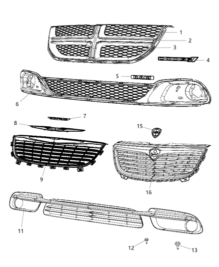 2014 Chrysler Town & Country Grille-Radiator Diagram for 68100692AB