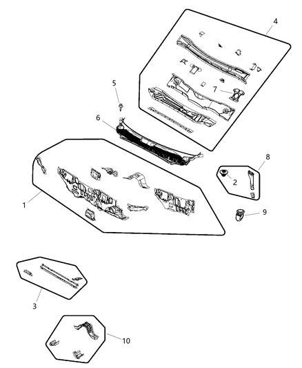 2009 Chrysler Sebring Cowl, Dash Panel & Related Parts Diagram